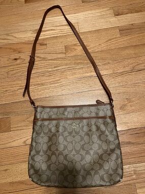 Coach Brown Monogram Crossbody with Leather Trim